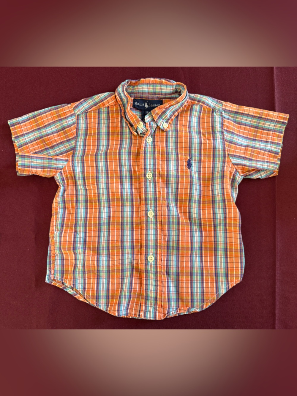 Ralph Lauren Orange Plaid Short-Sleeve Shirt for Kids size 18month